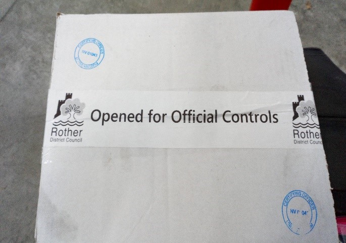 The box resealed with Rother DC official control tape and stamp