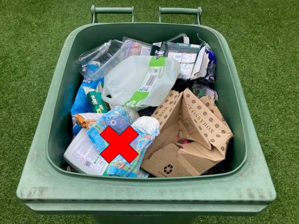 Nappies incorrectly placed in recycling bin