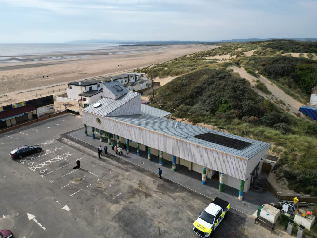 Drone photo of Camber Sands Welcome Centre