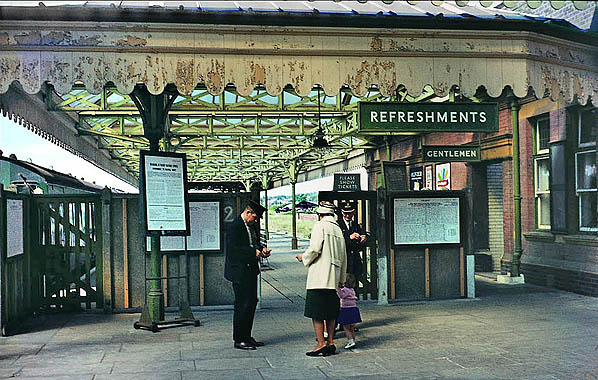 Historic photo of customers on platform 2 at Bexhill West Station