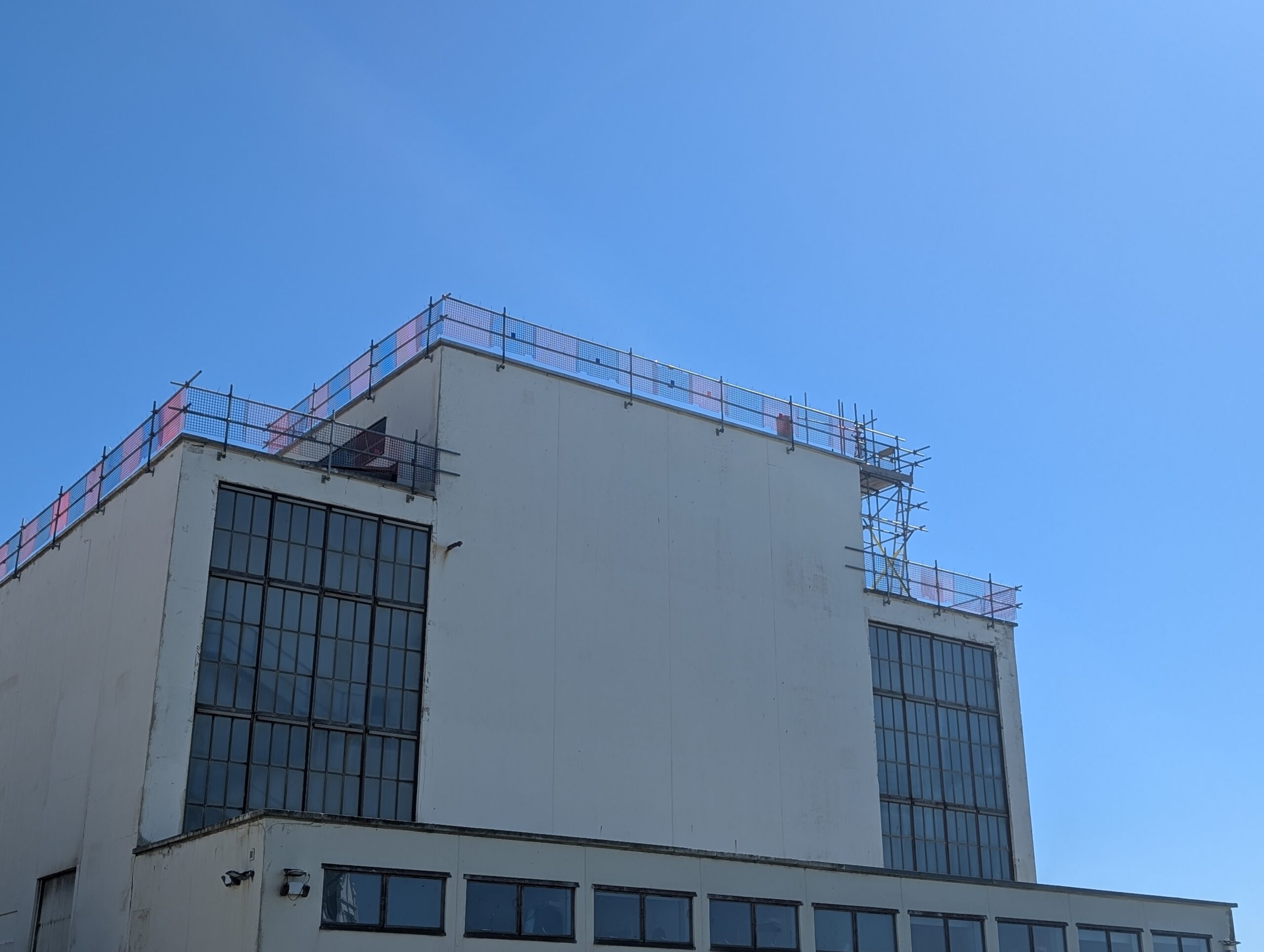 Photo of scaffolding on the roof of the De La Warr Pavilion