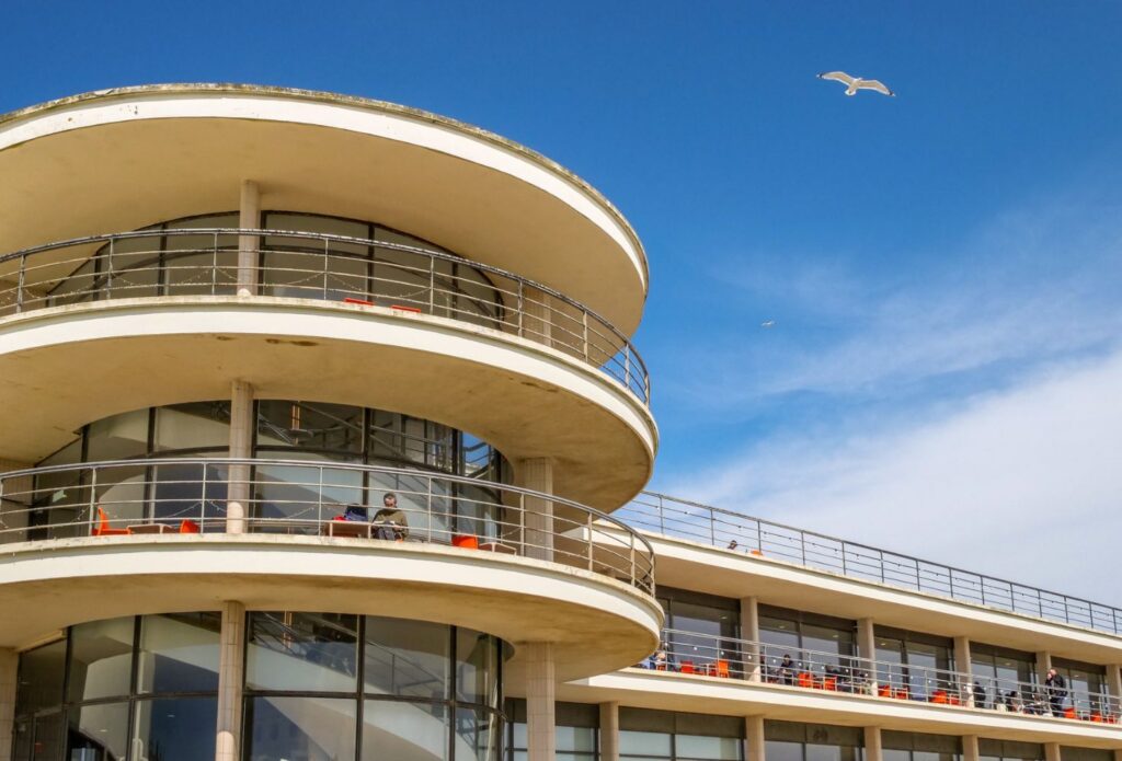 Photo of staircase glazing of De La Warr Pavilion by Jim Lineker.
